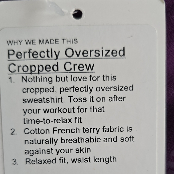 NWT Lululemon Perfectly Oversized Cropped Crew French Terry Dramatic Magenta Sz4 - Picture 7 of 8